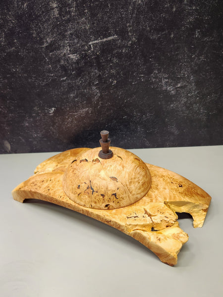 Wood Bowl - Lathe Turned, Captive, Maple Burl Winged Bowl with Lid