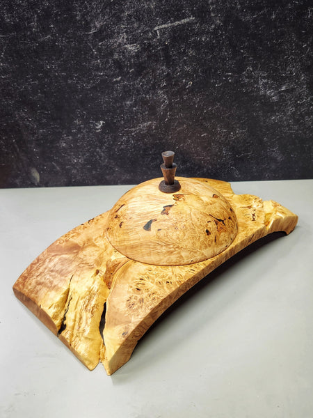 Wood Bowl - Lathe Turned, Captive, Maple Burl Winged Bowl with Lid
