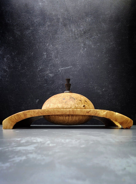 Wood Bowl - Lathe Turned, Captive, Maple Burl Winged Bowl with Lid