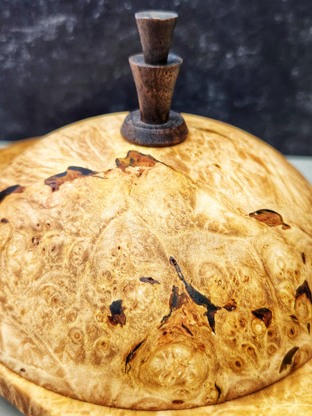 Wood Bowl - Lathe Turned, Captive, Maple Burl Winged Bowl with Lid