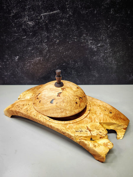 Wood Bowl - Lathe Turned, Captive, Maple Burl Winged Bowl with Lid