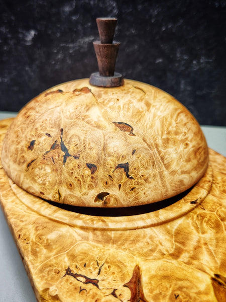 Wood Bowl - Lathe Turned, Captive, Maple Burl Winged Bowl with Lid
