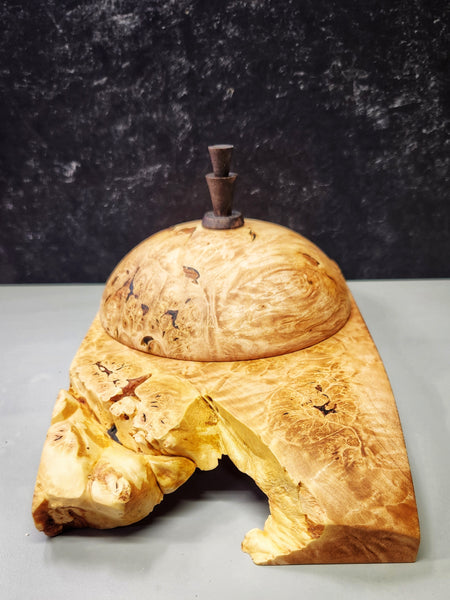 Wood Bowl - Lathe Turned, Captive, Maple Burl Winged Bowl with Lid