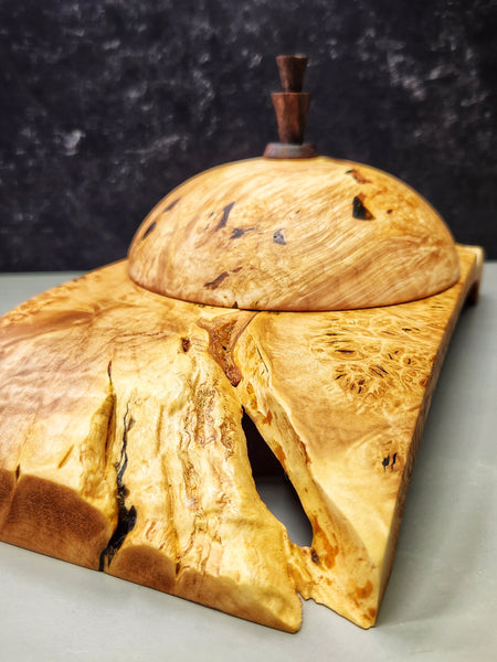 Wood Bowl - Lathe Turned, Captive, Maple Burl Winged Bowl with Lid