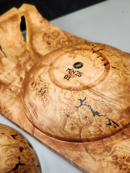 Wood Bowl - Lathe Turned, Captive, Maple Burl Winged Bowl with Lid