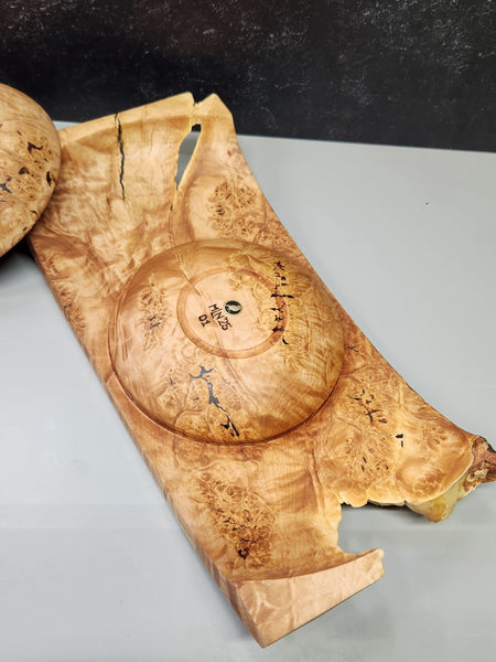 Wood Bowl - Lathe Turned, Captive, Maple Burl Winged Bowl with Lid