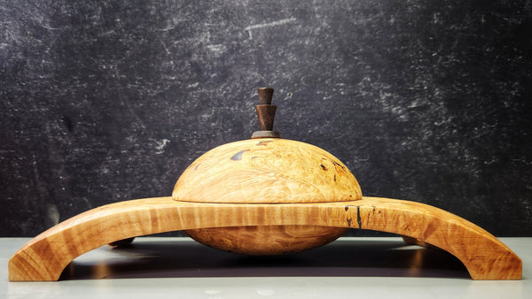 Wood Bowl - Lathe Turned, Captive, Maple Burl Winged Bowl with Lid