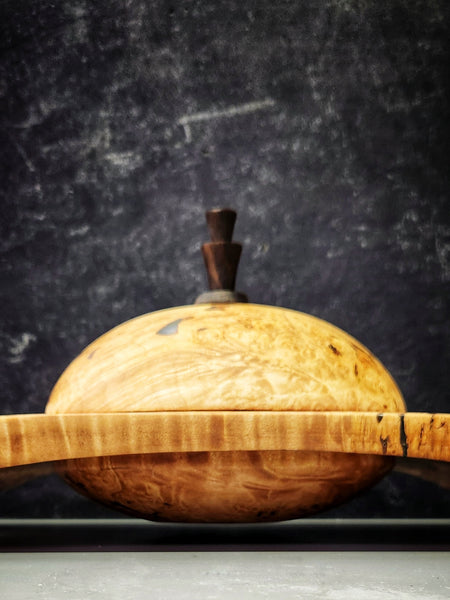 Wood Bowl - Lathe Turned, Captive, Maple Burl Winged Bowl with Lid