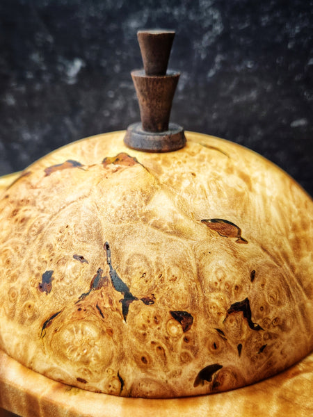 Wood Bowl - Lathe Turned, Captive, Maple Burl Winged Bowl with Lid
