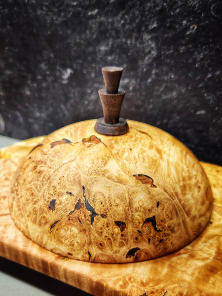 Wood Bowl - Lathe Turned, Captive, Maple Burl Winged Bowl with Lid