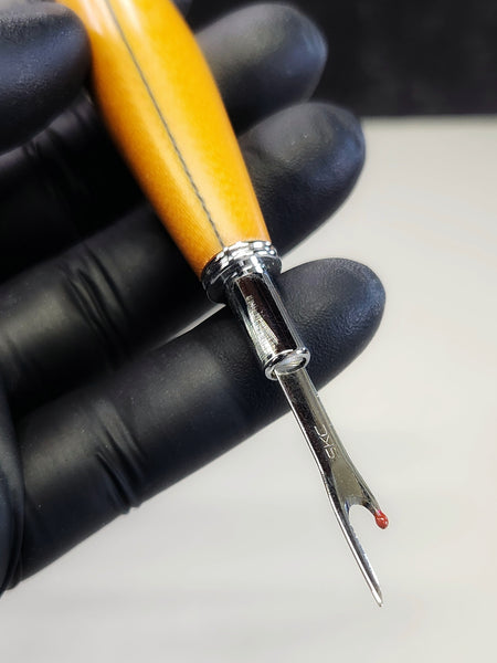 Seam Ripper - Double Ended - "Vintage Butterscotch Linen w/Single Black Line"Phenolic Resin Handle