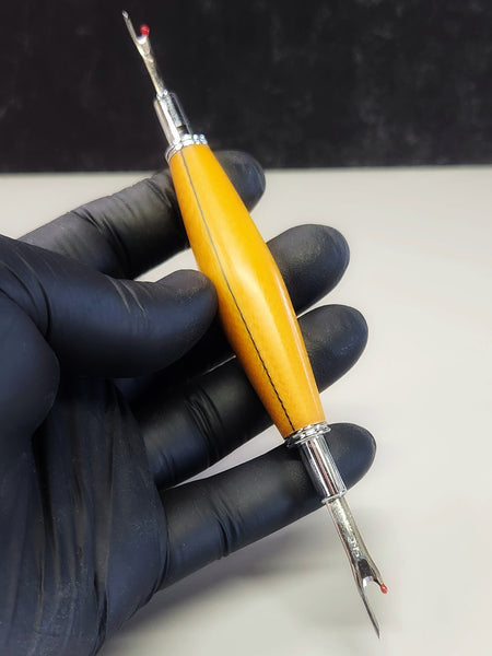 Seam Ripper - Double Ended - "Vintage Butterscotch Linen w/Single Black Line"Phenolic Resin Handle