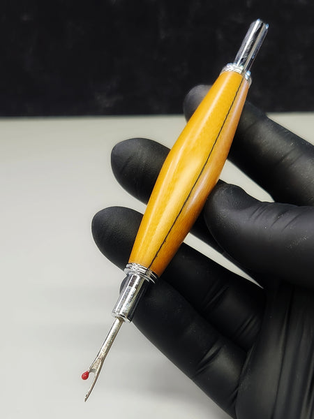 Seam Ripper - Double Ended - "Vintage Butterscotch Linen w/Single Black Line"Phenolic Resin Handle