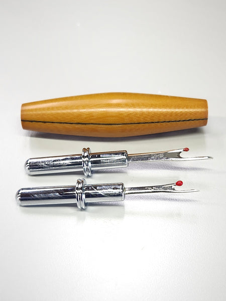 Seam Ripper - Double Ended - "Vintage Butterscotch Linen w/Single Black Line"Phenolic Resin Handle